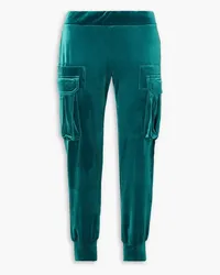 Norma Kamali Cropped stretch-velvet track pants - Blue Blue