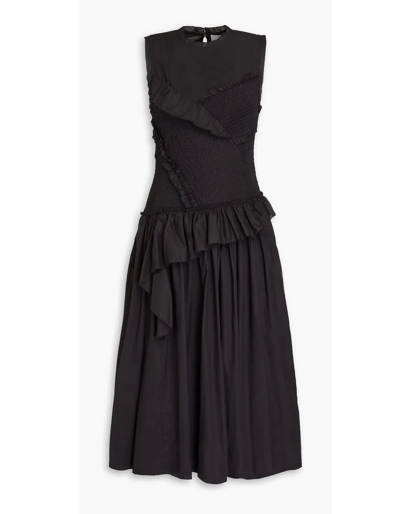 3.1 phillip lim Ruffled shirred cotton midi dress - Black Black