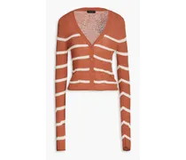 Soleil striped cotton-blend bouclé cardigan - Red