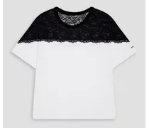 Two-tone lace-paneled cotton-jersey T-shirt - White