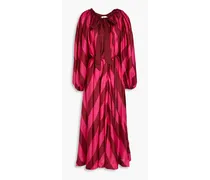 Striped silk-satin midi dress - Pink