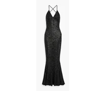 Sequined stretch-tulle gown - Black