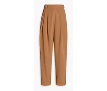 Pleated crepe de chine tapered pants - Brown
