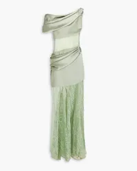 RASARIO Corded lace-paneled draped satin-crepe gown - Green Green