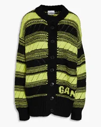 Ganni Two-tone pointelle-knit wool cardigan - Black Black