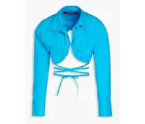 Baci cropped underwired cotton-poplin shirt - Blue
