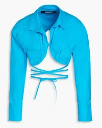 Jacquemus Baci cropped underwired cotton-poplin shirt - Blue Blue