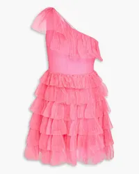 RED Valentino One-shoulder tiered silk-organza and point d'espirit mini dress - Pink Pink