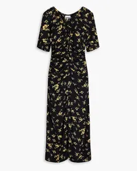 Ganni Ruched floral-print crepe midi dress - Black Black