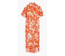 Abbie floral-print hemp midi shirt dress - Orange