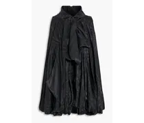 Bow-embellished pleated silk-blend satin-jacquard top - Black