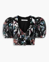 Rodarte Cropped sequined tulle blouse - Black Black