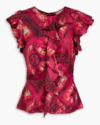 Ulla Johnson Vida ruffled printed silk-twill top - Pink Pink