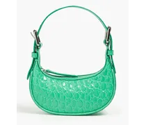 Croc-effect leather shoulder bag - Green