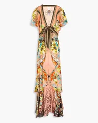 Camilla Crystal-embellished tiered floral-print silk crepe de chine maxi dress - Orange Orange