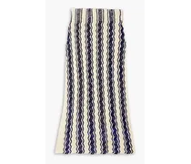 Chenille-trimmed striped cotton-blend midi skirt - Blue
