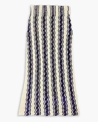 Jil Sander Chenille-trimmed striped cotton-blend midi skirt - Blue Blue