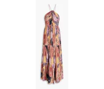 Pleated printed crepe maxi dress - Pink