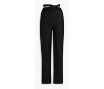 Taron wrap-effect linen tapered pants - Black