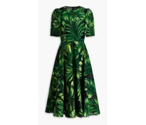 Printed flocked tulle midi dress - Green