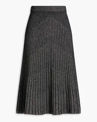 N.Peal Metallic ribbed cashmere-blend midi skirt - Black Black