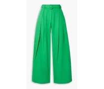 Belted Lyocell and cotton-blend wide-leg pants - Green