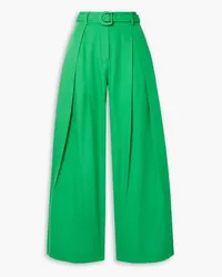 FARM Rio Belted Lyocell and cotton-blend wide-leg pants - Green Green