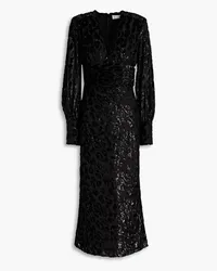 Rebecca Vallance Aspen draped metallic devoré-velvet midi dress - Black Black