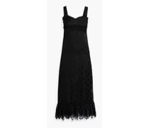 Lace-trimmed fil coupé chiffon midi dress - Black