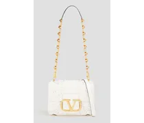VLogo floral-appliquéd leather shoulder bag - White