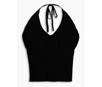 Open-back ribbed-knit halterneck top - Black