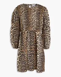 Ganni Leopard-print cotton-poplin mini dress - Animal print Animal