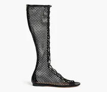 Leather and mesh boots - Black