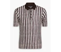 Slim-fit striped silk polo shirt - Brown