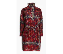 Belted floral-print cotton-gauze mini shirt dress - Red