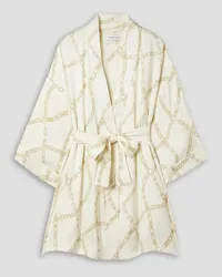 Anine Bing Kara belted printed silk-charmeuse robe - White White