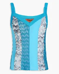 Missoni Silk crepe de chine and metallic crochet-knit tank - Blue Blue