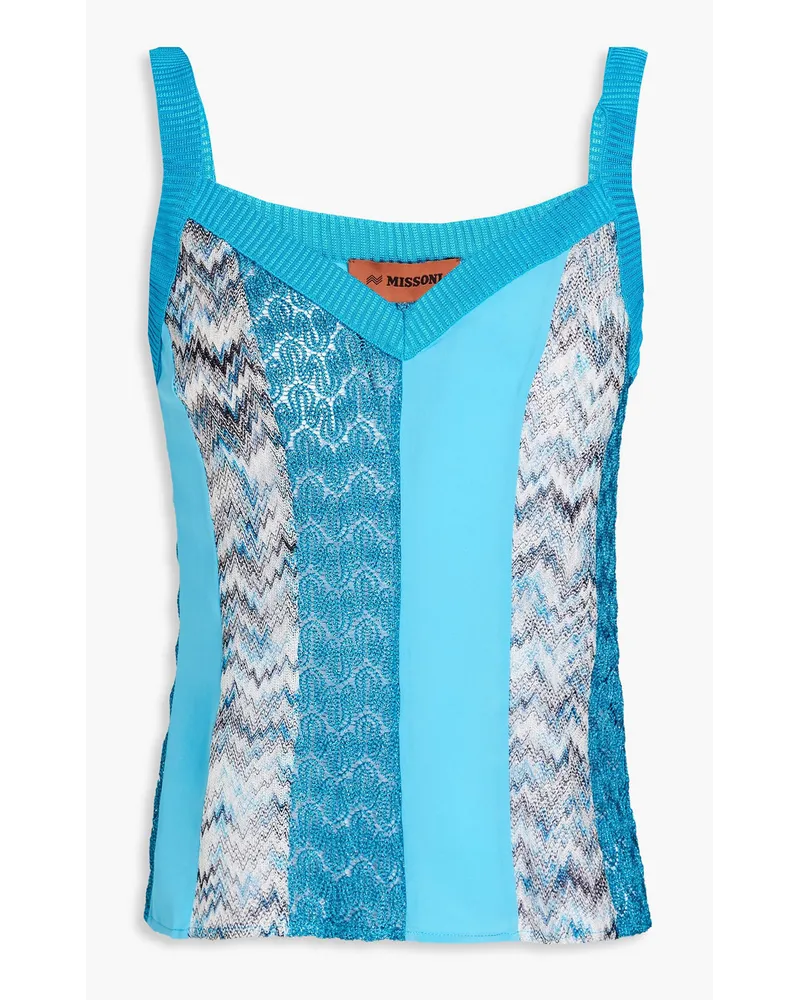 Missoni Silk crepe de chine and metallic crochet-knit tank - Blue Blue