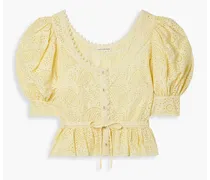 Suri lace-trimmed broderie anglaise cotton blouse - Yellow