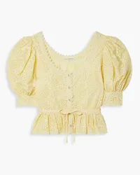 Ulla Johnson Suri lace-trimmed broderie anglaise cotton blouse - Yellow Yellow