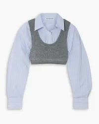 Alexander Wang Cropped layered wool-blend and striped poplin top - Blue Blue