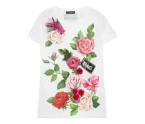 Embellished floral-print cotton-jersey T-shirt - White