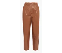 Leather tapered pants - Brown