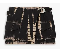 Belted tie-dyed denim mini wrap skirt - Black