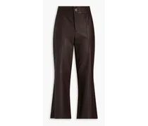 Cropped leather kick-flare pants - Brown