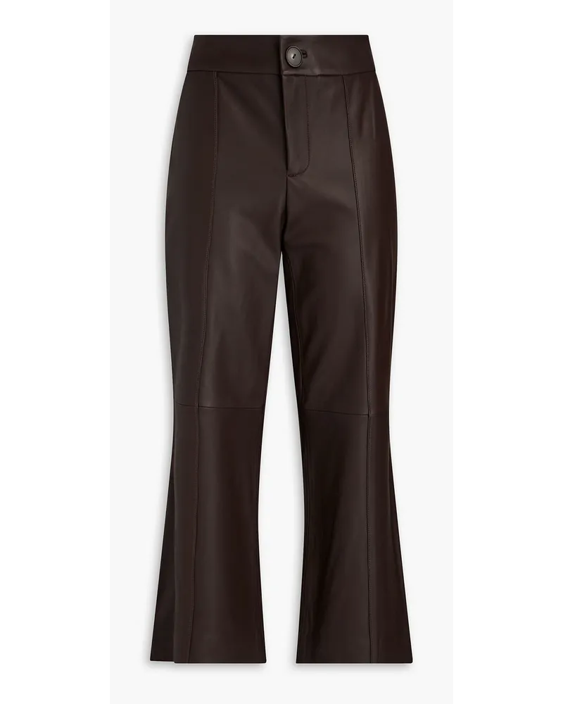 Cropped leather kick-flare pants - Brown