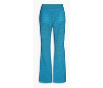 Metallic crochet-knit flared pants - Blue