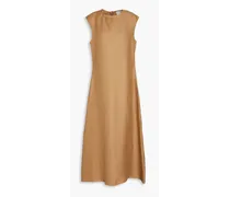 Slub linen-blend twill maxi dress - Brown