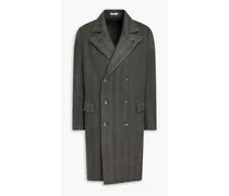 Double-breasted herringbone wool and cashmere-blend coat - Gray