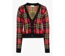 Checked jacquard-knit wool cardigan - Red